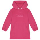 Girls Pink Logo Hooded Dress, 1, hi-res