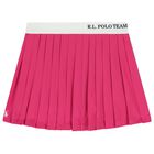 Girls Pink Logo Pleated Skirt, 1, hi-res