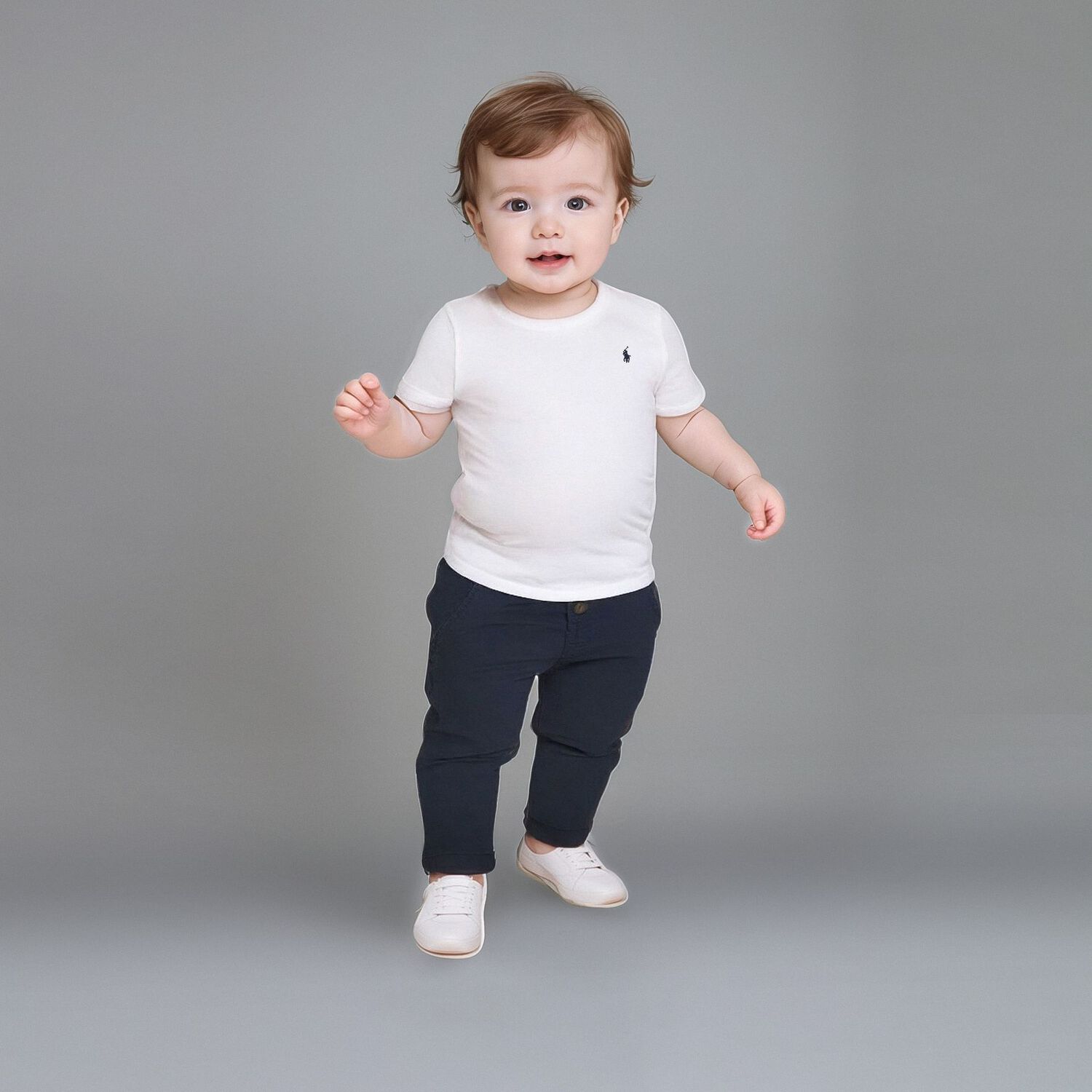 Baby Boys Navy Logo Trousers, 1, hi-res