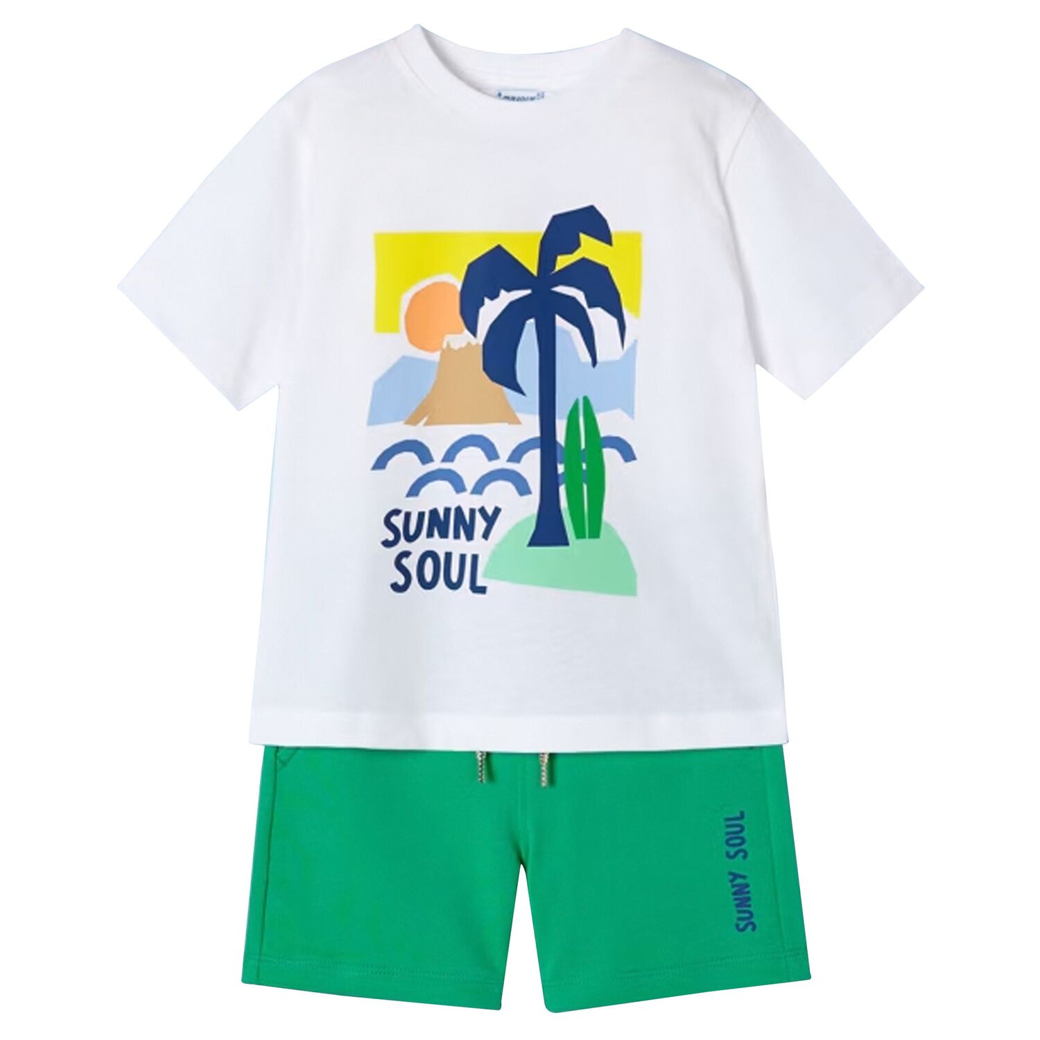 Boys White & Green Palm Tree Shorts Set, 1, hi-res