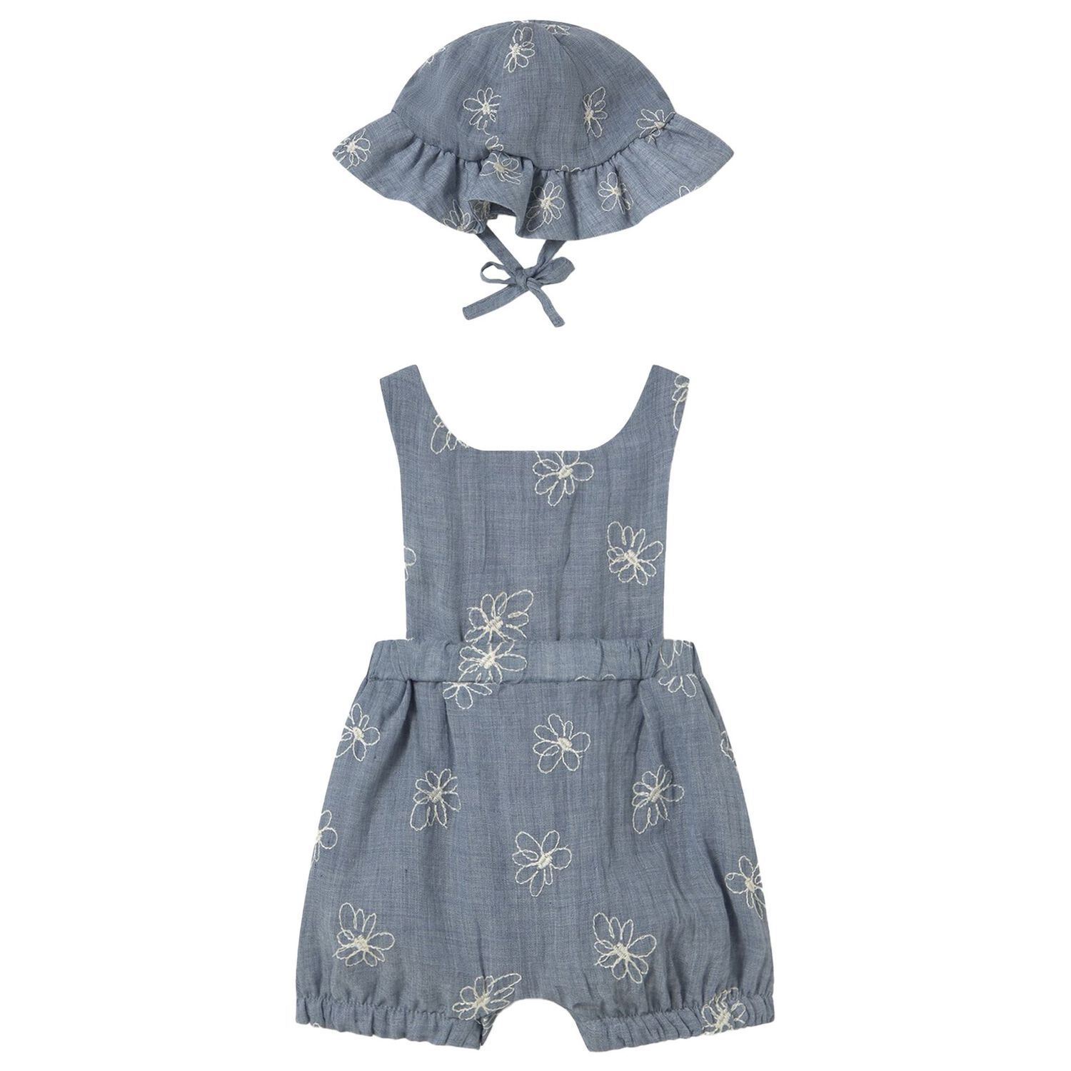 Baby Girls Blue Flower Dungaree Set, 1, hi-res