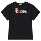 Girls Black Teddy Bear Logo T-Shirt, 4, hi-res