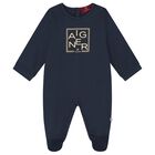 Baby Boys Navy Blue Logo Babygrow, 3, hi-res