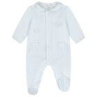 Baby Boys Blue Striped Collar Babygrow, 4, hi-res