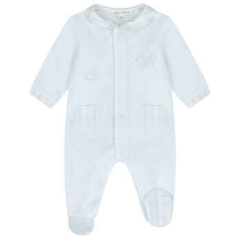 Baby Boys Blue Striped Collar Babygrow