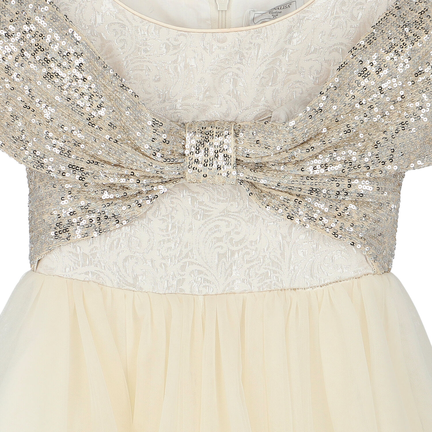 Girls Gold Embellished Jacquard Dress, 1, hi-res