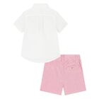 Baby Boys White & Pink Striped Shorts Set, 1, hi-res