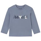 Younger Boys Blue Logo Long Sleeve Top, 5, hi-res