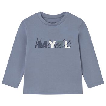 Younger Boys Blue Logo Long Sleeve Top