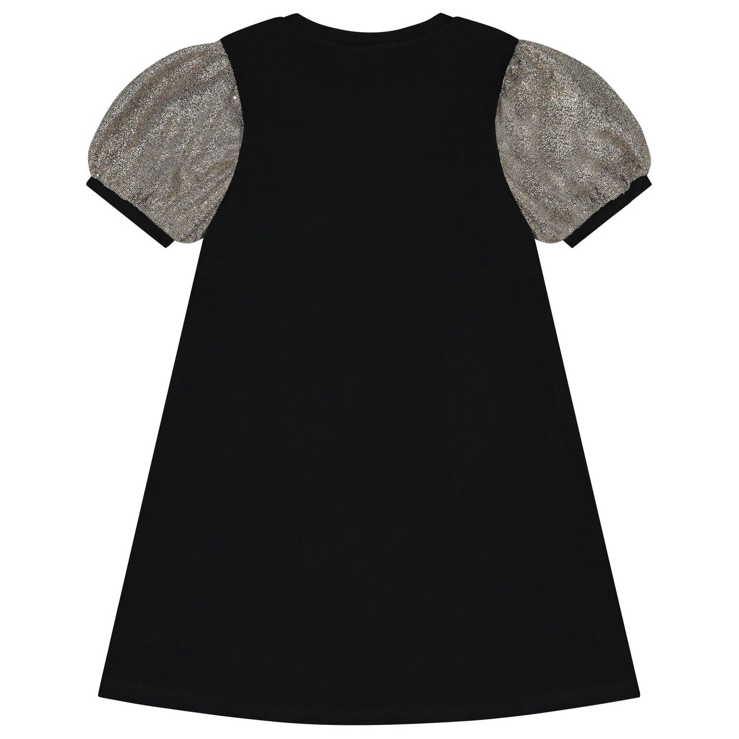 Girls Black & Gold Logo Dress, 1, hi-res