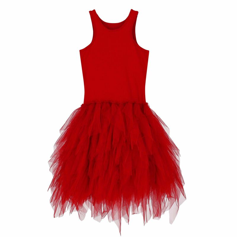 Girls Red Embellished Tulle Dress, 1, hi-res image number null