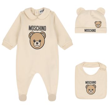 Beige Teddy Bear Logo Babygrow Gift Set