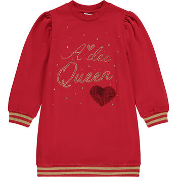 Girls Red & Gold Logo Dress