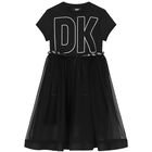 Girls Black Logo Jersey & Mesh Dress, 1, hi-res