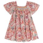 Girls Pink Floral Shirred Dress, 1, hi-res