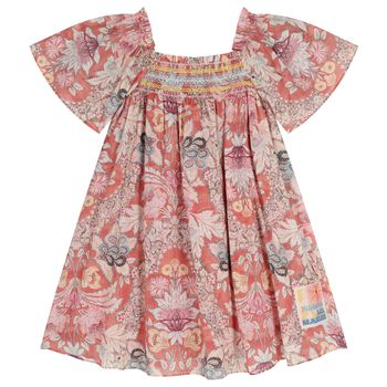 Girls Pink Floral Shirred Dress