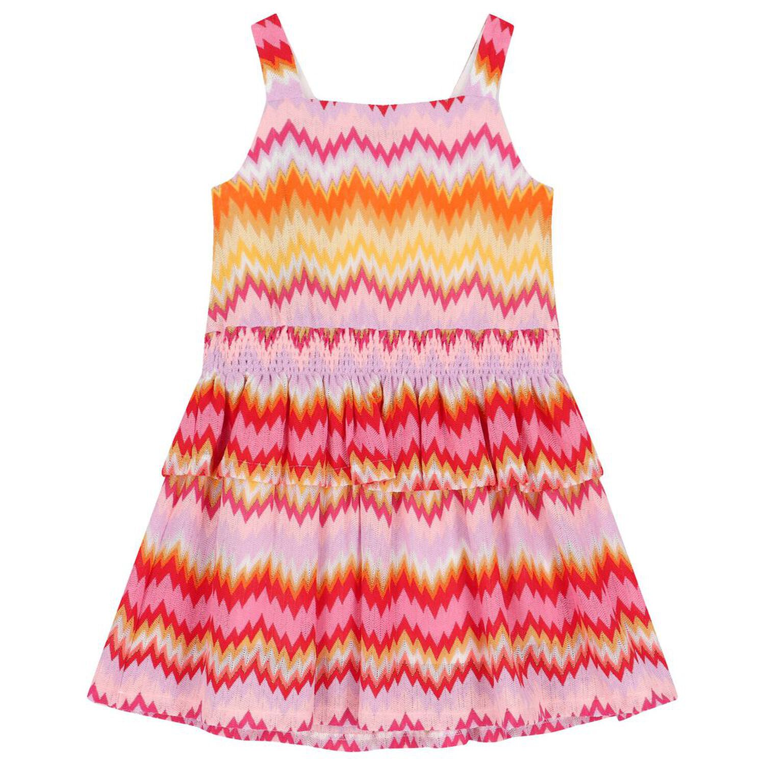 Girls Pink & Orange Zigzag Knitted Dress, 1, hi-res