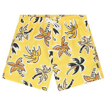 Boys Yellow Palm Tree Swim Shorts