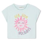 Girls Green Sequinned Sun T-Shirt, 1, hi-res