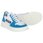 White & Blue Logo Trainers, 1, hi-res