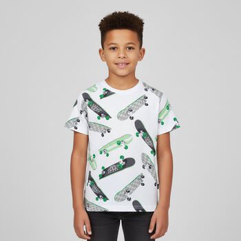 Boys White & Green Skateboards T-Shirt, 2 Boys White & Green Skateboards T-Shirt