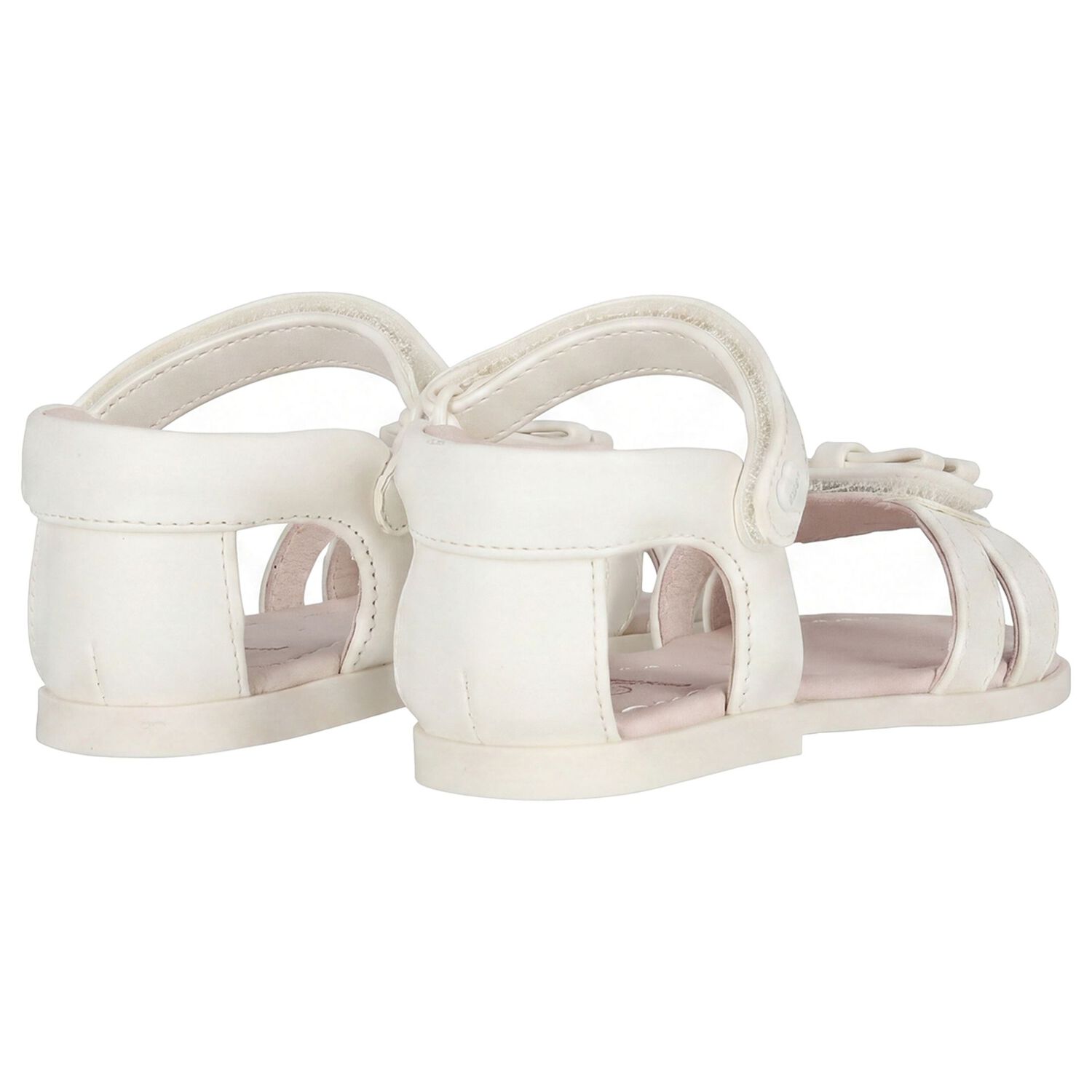 Younger Girls White Leather Sandals, 1, hi-res