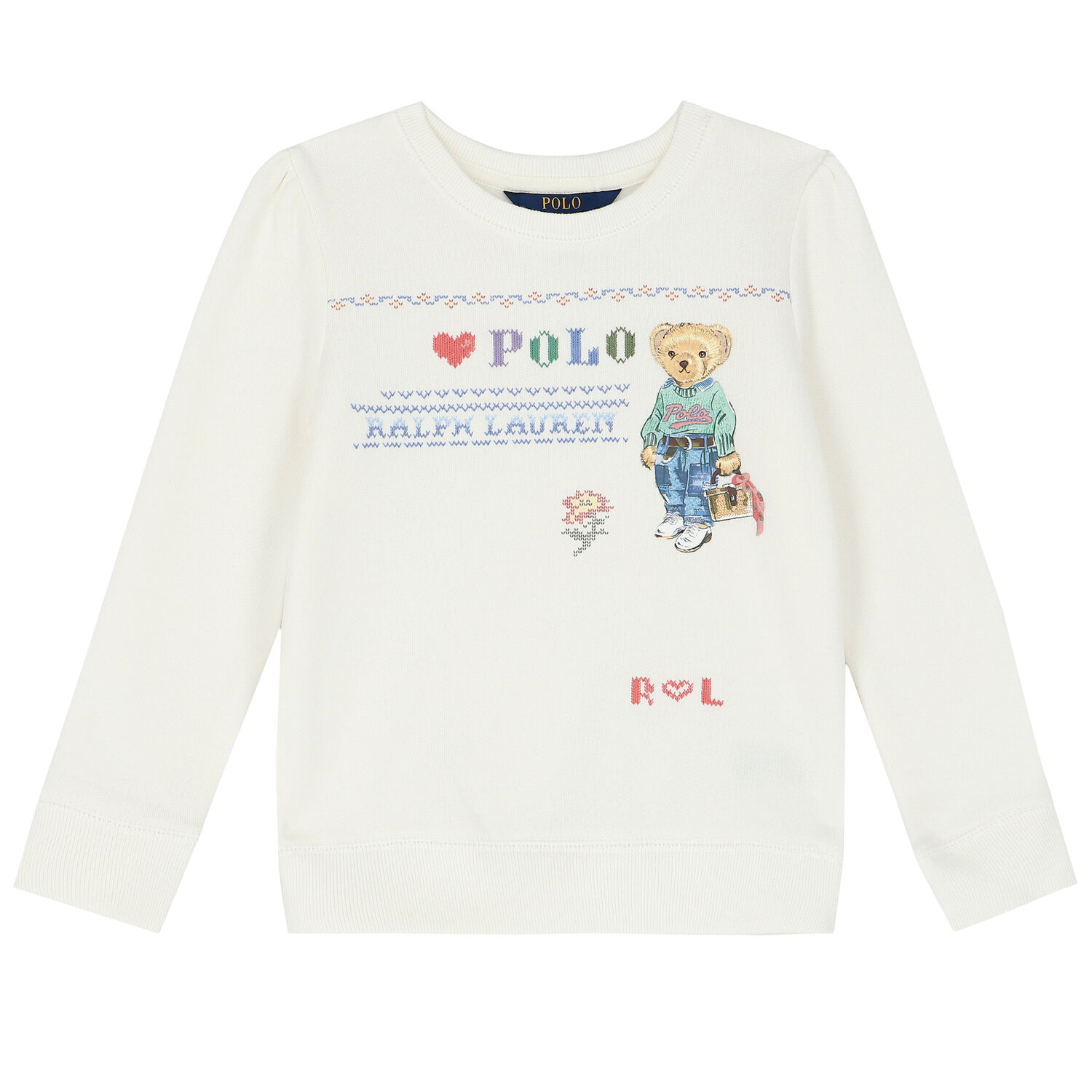 Girls White Bear Logo Sweatshirt, 1, hi-res