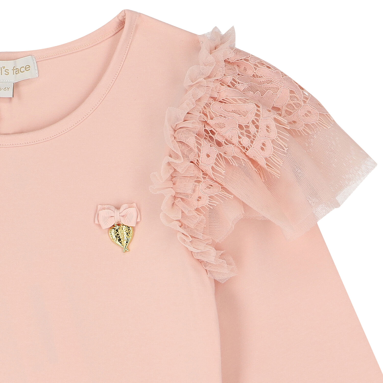 Girls Pink Lace Long Sleeve Top, 1, hi-res