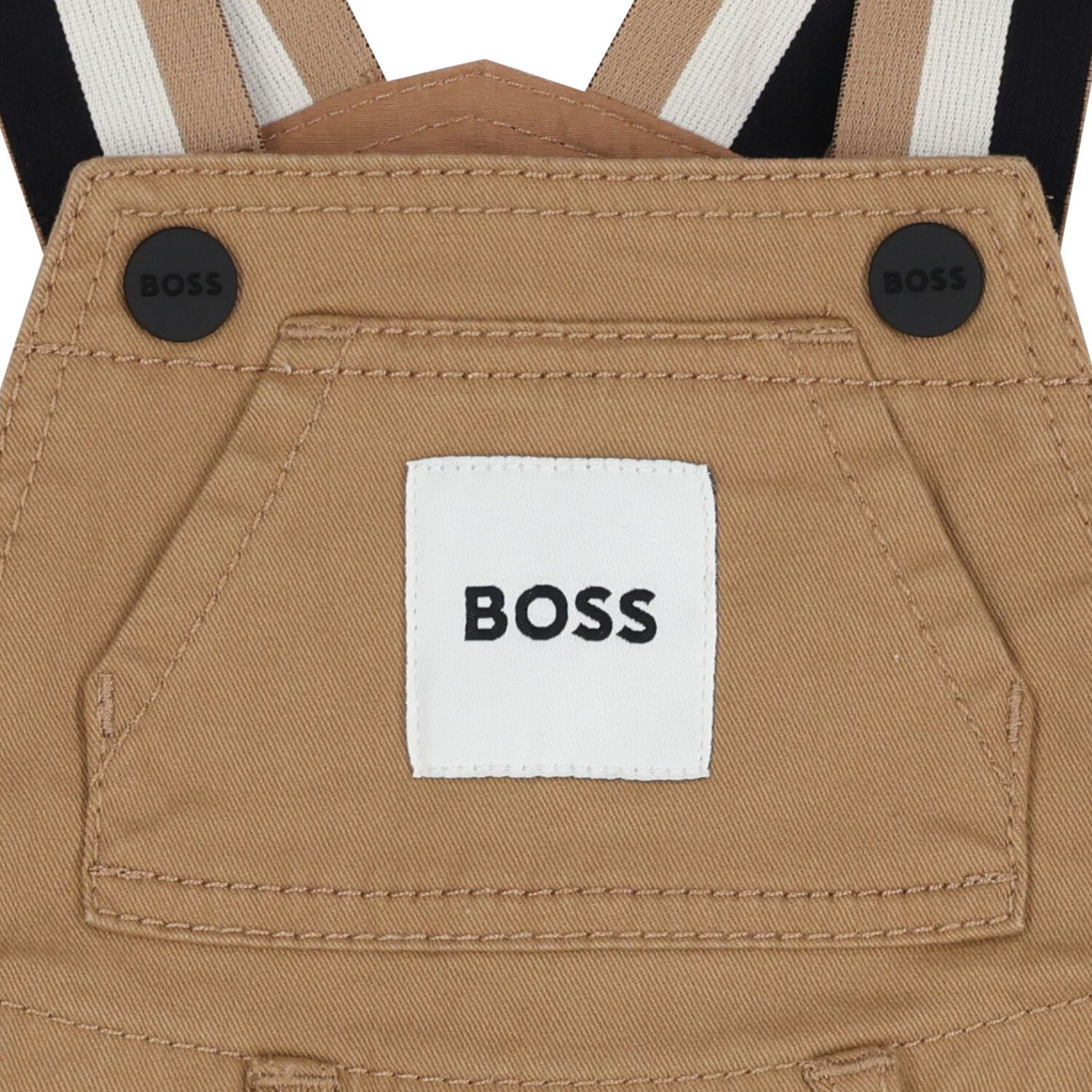 Baby Boys Beige Logo Dungaree, 1, hi-res