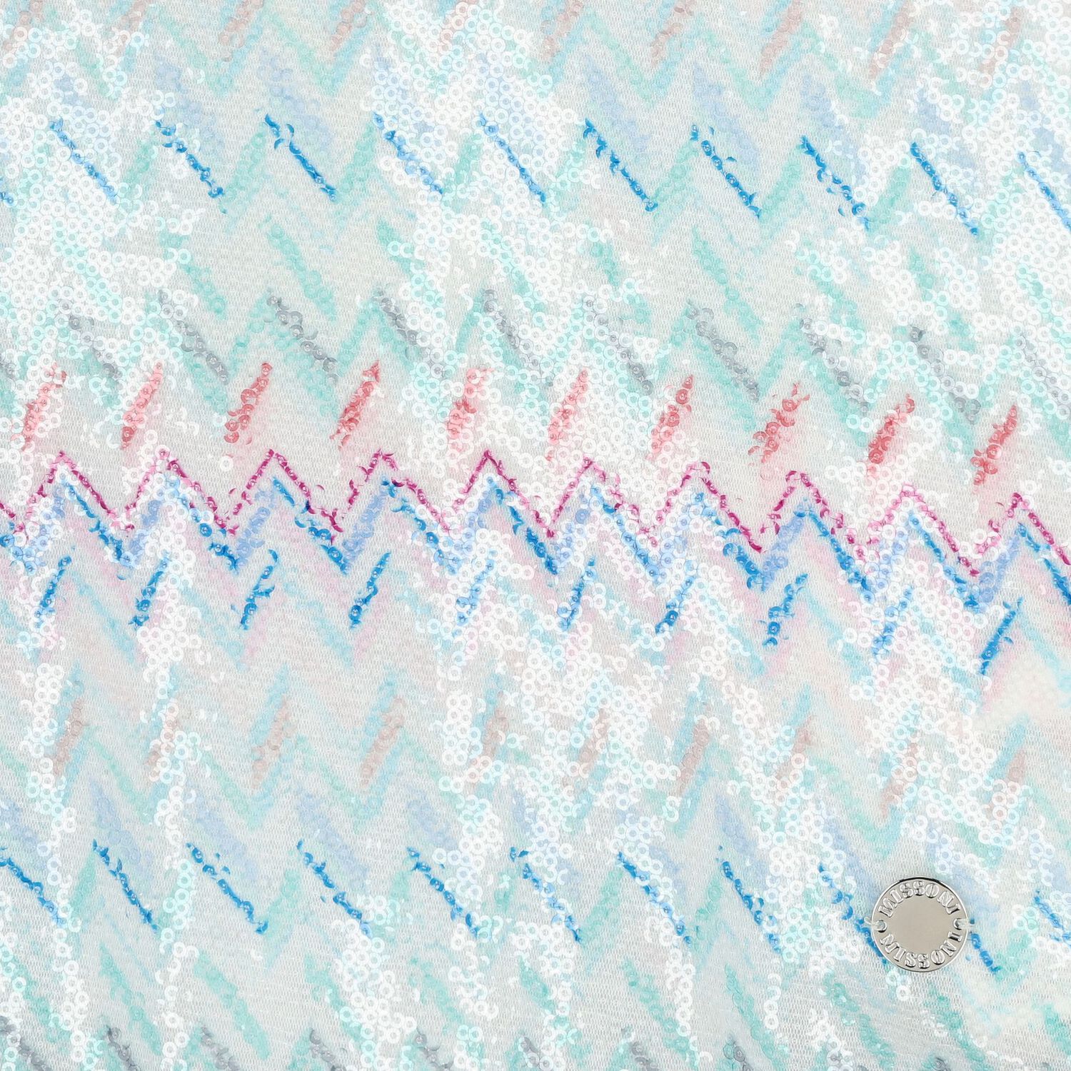 Girls White & Blue Zig Zag Embellished Sequin Dress, 2, hi-res