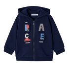 Younger Boys Navy Car Zip Up Top, 1, hi-res