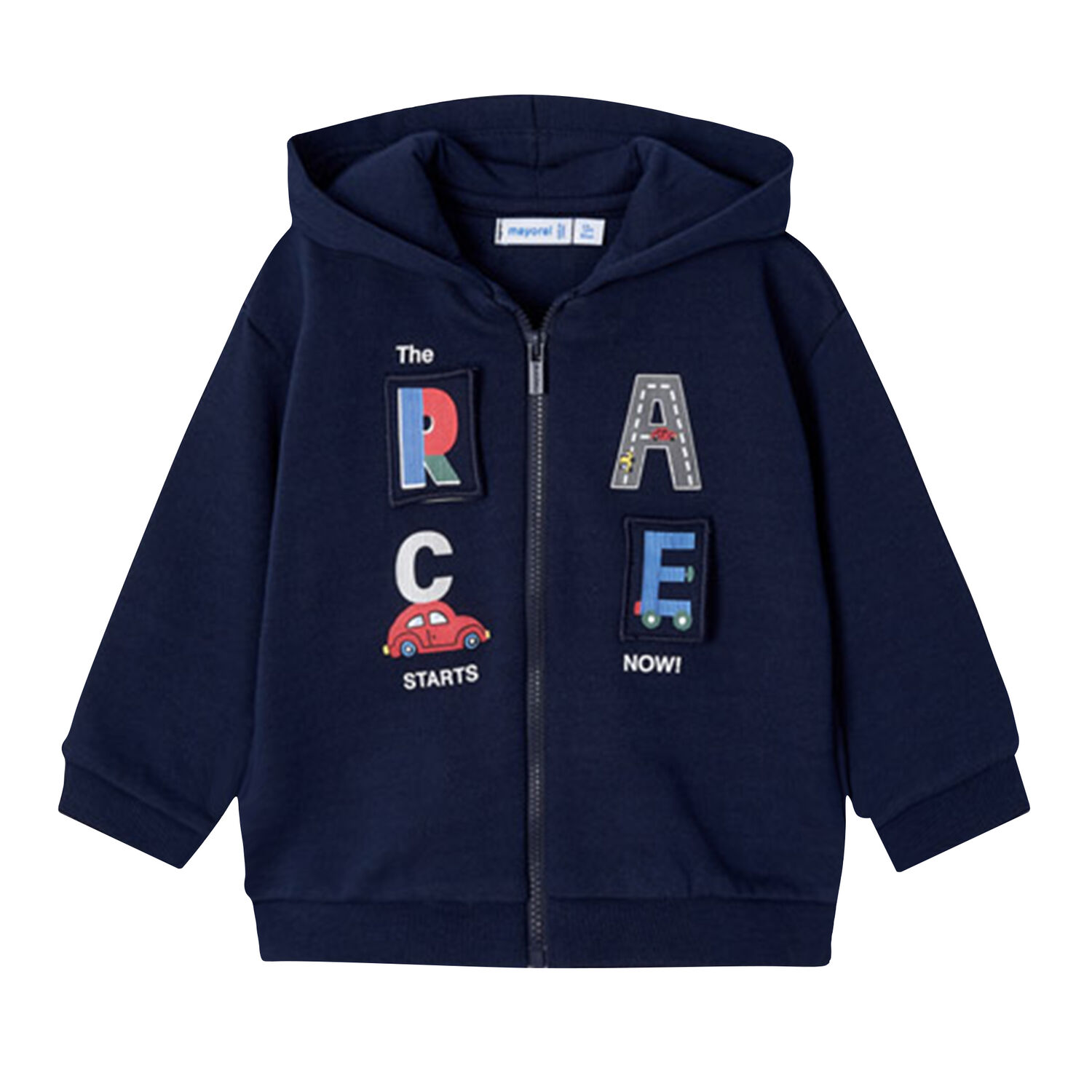Younger Boys Navy Car Zip Up Top, 1, hi-res