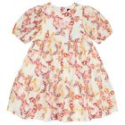 Girls Ivory & Pink Butterflies Logo Dress , 3, hi-res