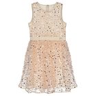 Girls Beige Embellished Sequin Dress, 1, hi-res