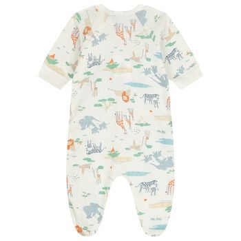 Baby Boys Ivory Safari Animals Babygrow