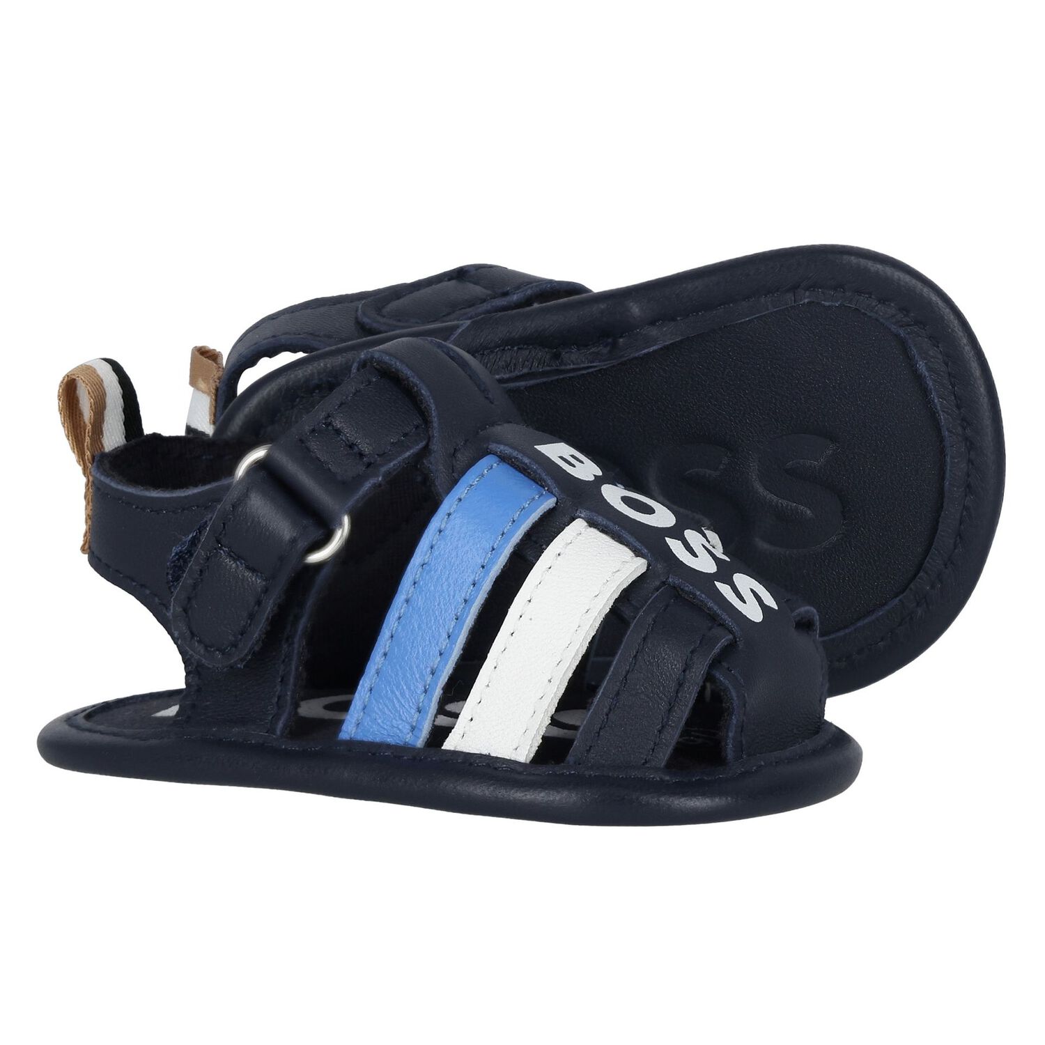 Baby Boys Navy Blue Logo Sandals, 1, hi-res