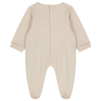 Baby Boys Beige, White & Navy Blue Logo Babygrow