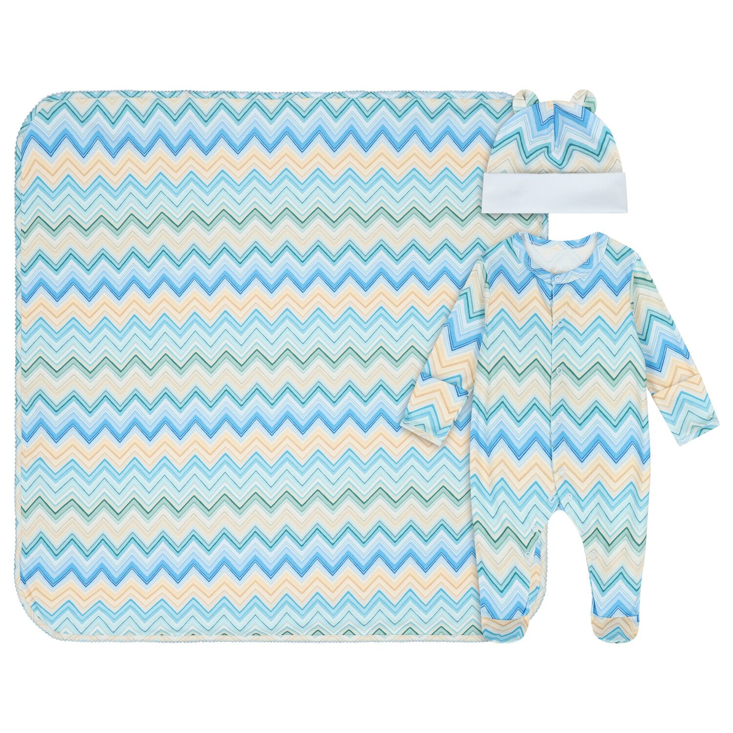 Blue & Yellow Zig Zag Babygrow Set, 2, hi-res