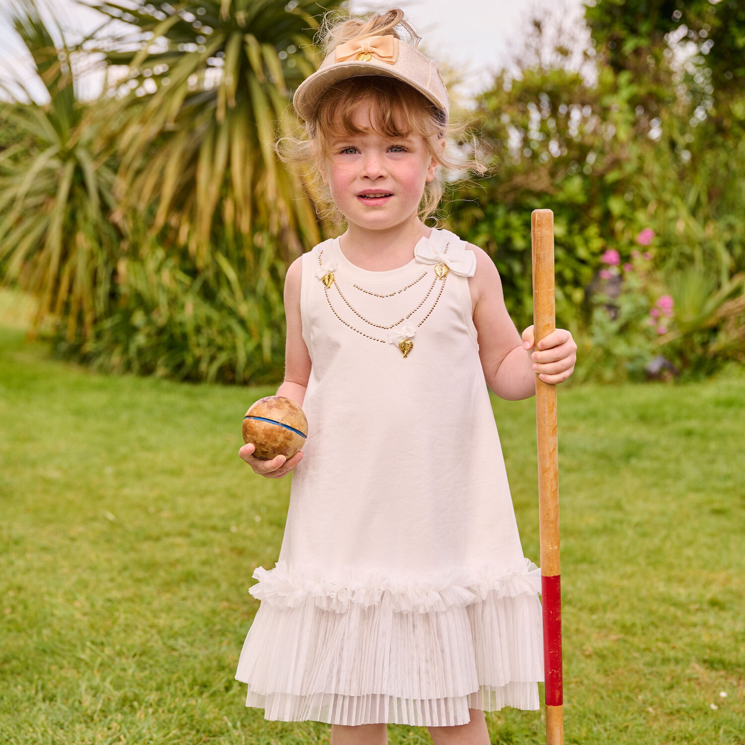 Girls White Embellished Tulle Dress, 1, hi-res