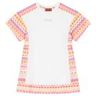 Girls White & Pink Zigzag Dress, 1, hi-res