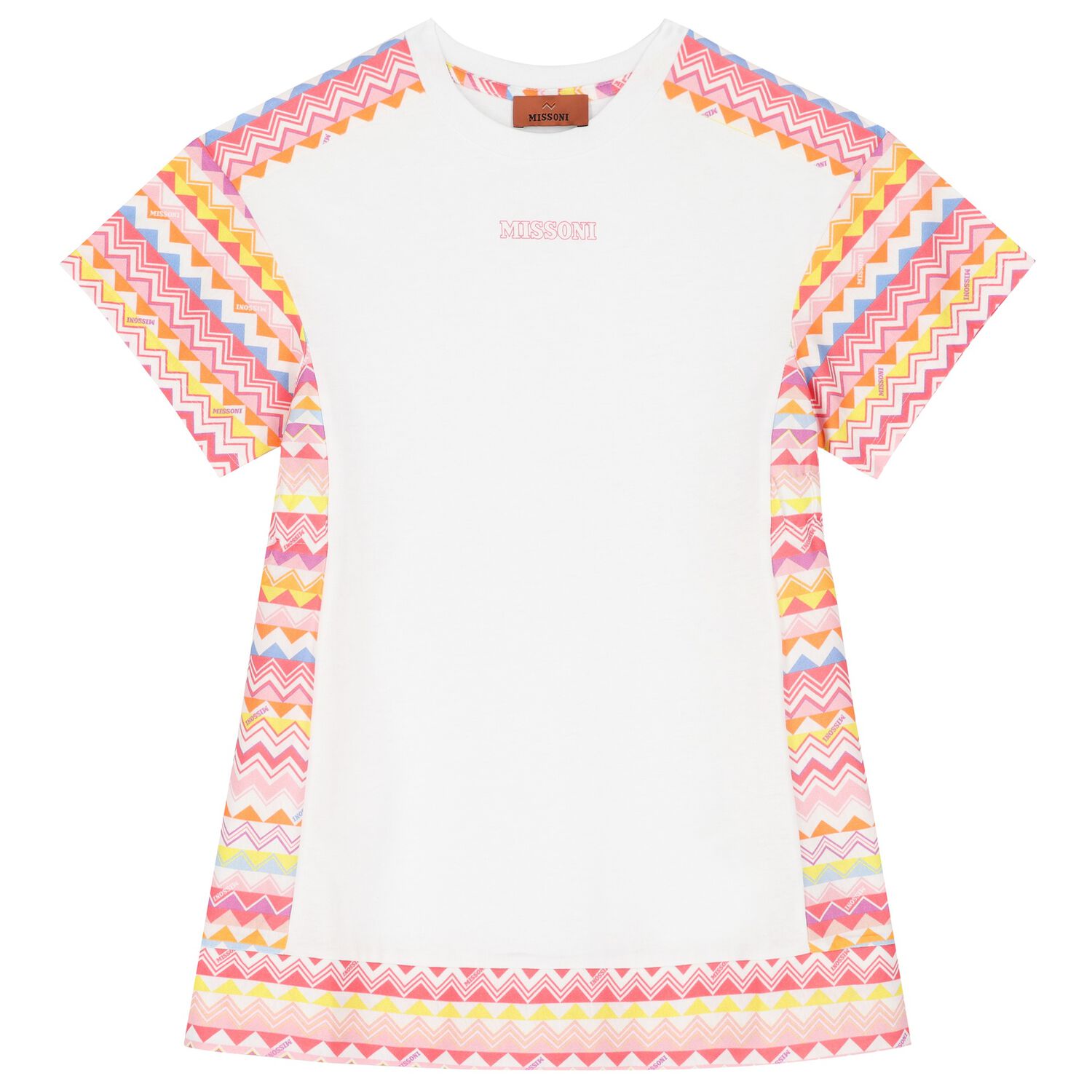 Girls White & Pink Zigzag Dress, 1, hi-res