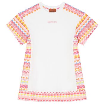 Girls White & Pink Zigzag Dress