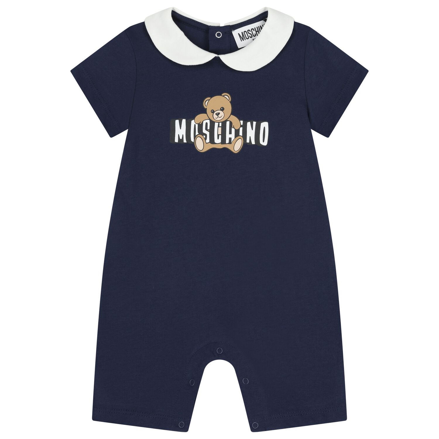 Navy Blue Teddy Bear Logo Baby Romper, 2, hi-res