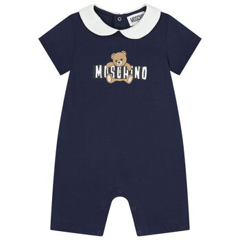 Navy Blue Teddy Bear Logo Baby Romper