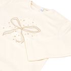 Younger Girls Ivory Bow Long Sleeve Top, 4, hi-res