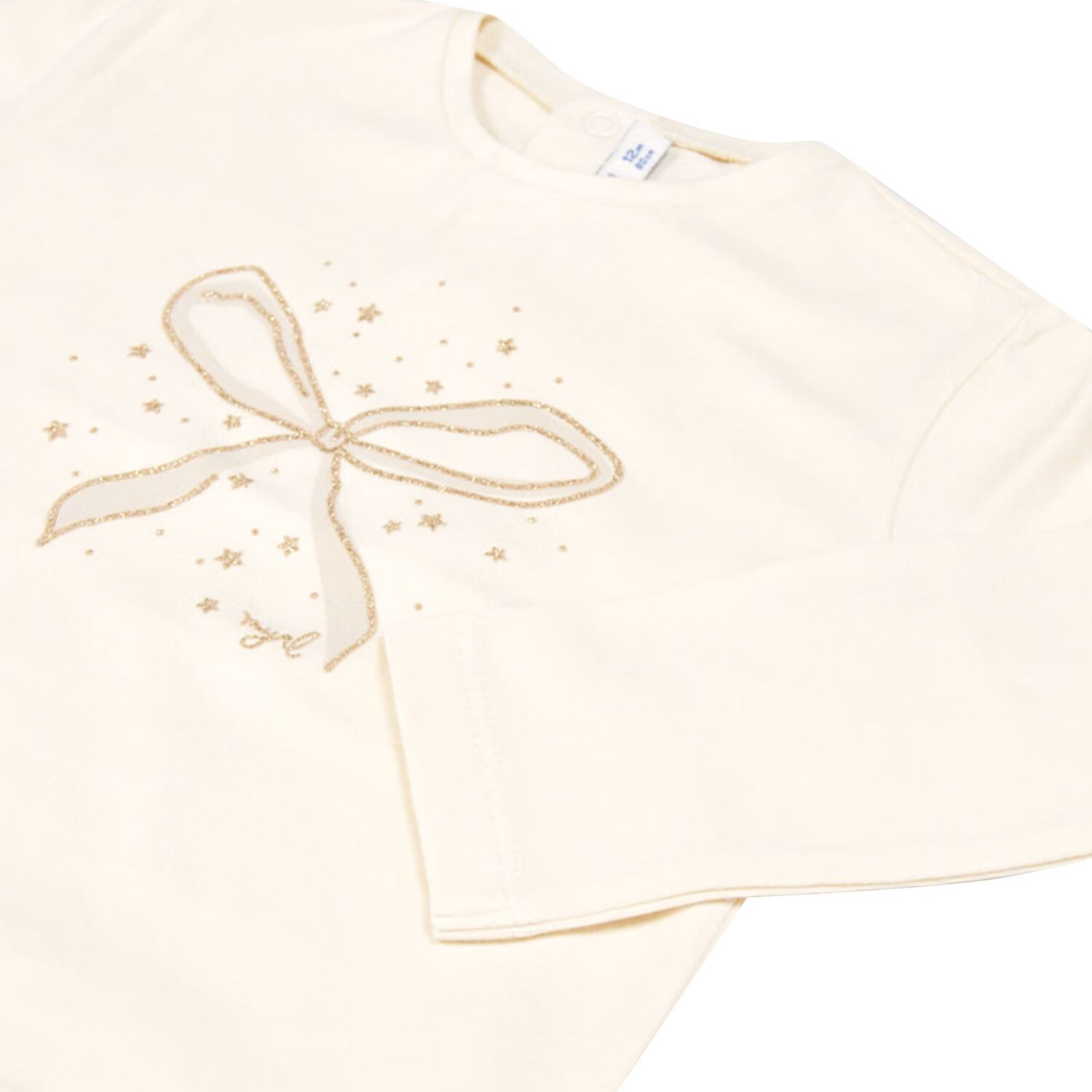 Younger Girls Ivory Bow Long Sleeve Top, 4, hi-res