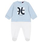 Baby Boys Blue & White Logo Babygrow, 1, hi-res