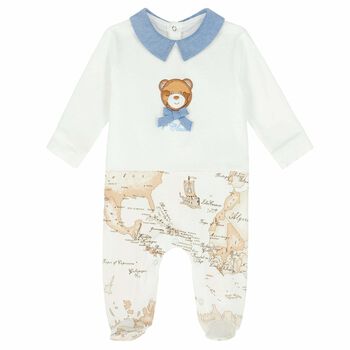 Baby Boys White & Beige Geo Map Babygrow