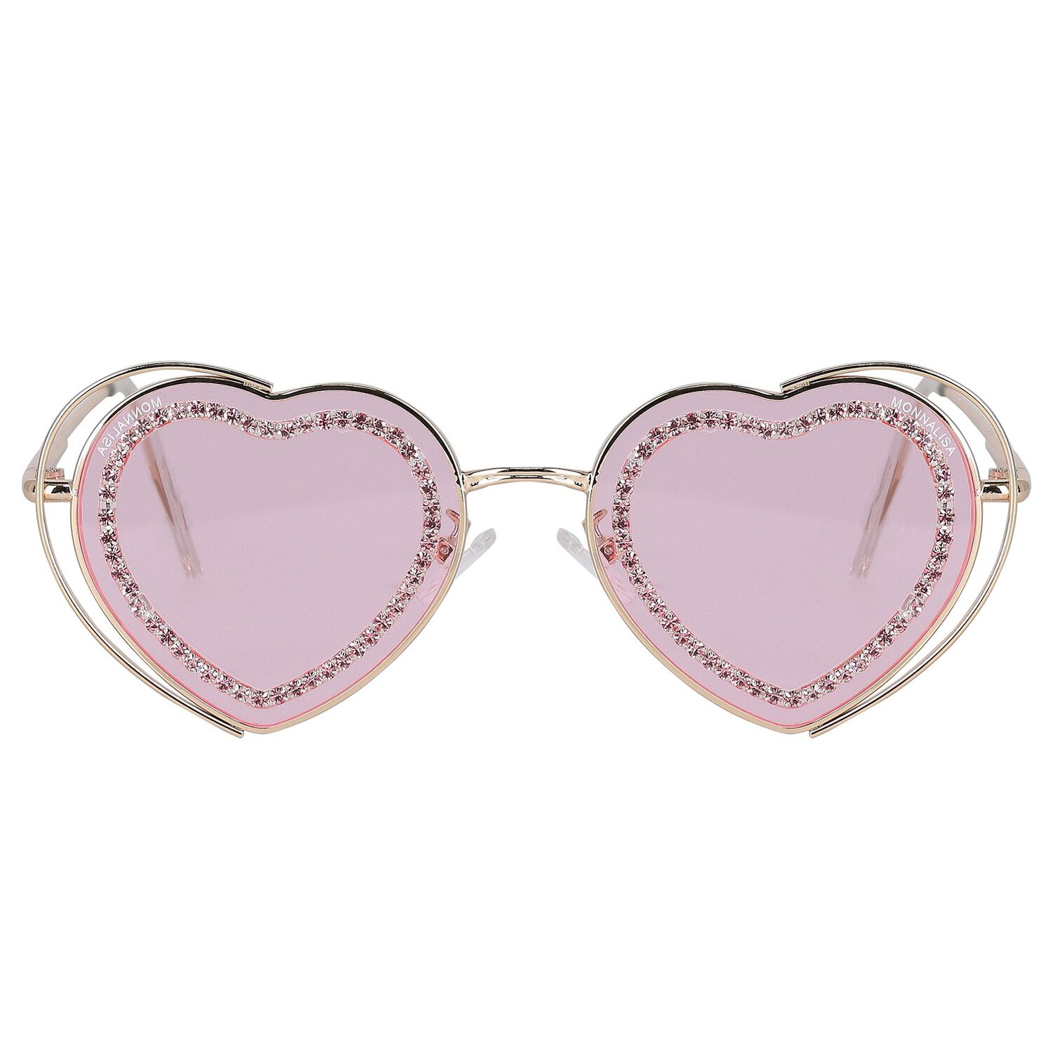 Girls Pink & Gold Heart Diamante Sunglasses, 1, hi-res