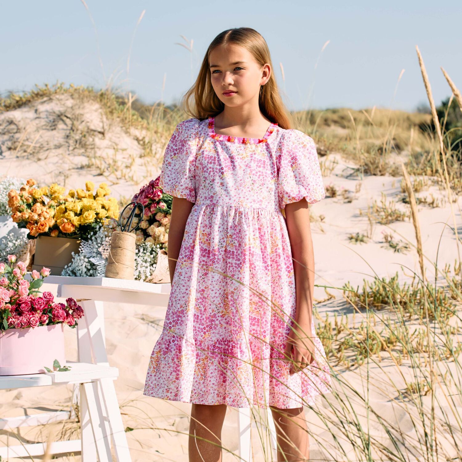 Girls Pink Floral Dress, 1, hi-res